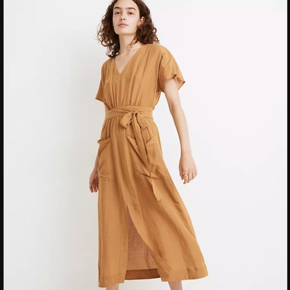 NWT Madewell Linen Tie-Waist Midi Dress